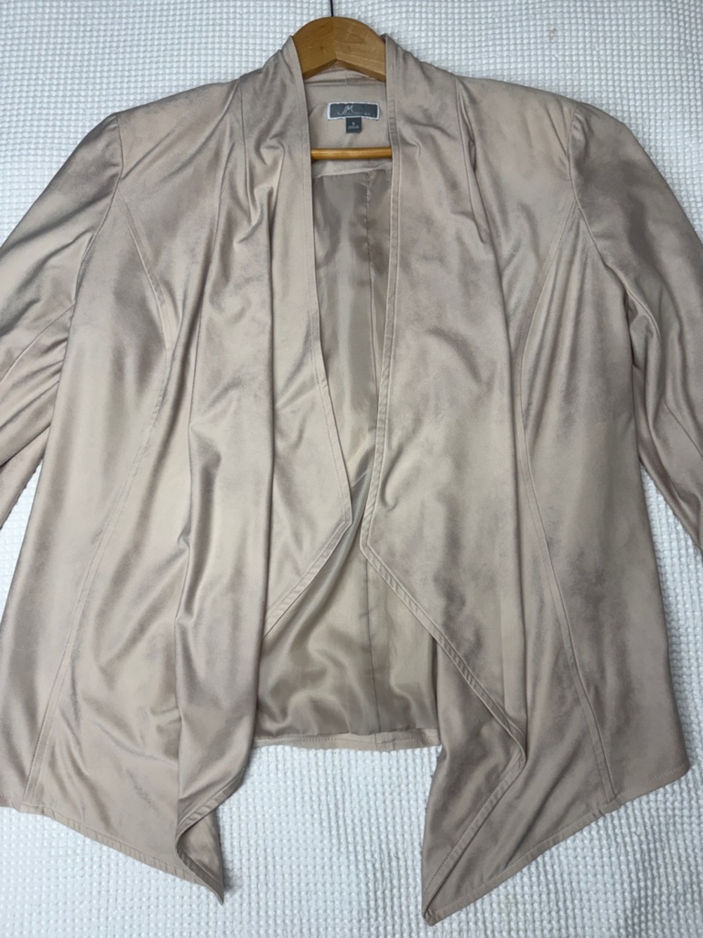 JM Collection Draped Open-Front Blazer in Light Taupe - Faux Suede - Size Small